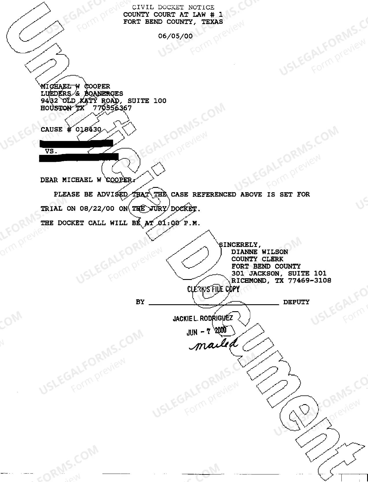 Preview A19 Civil Docket Notice Letter