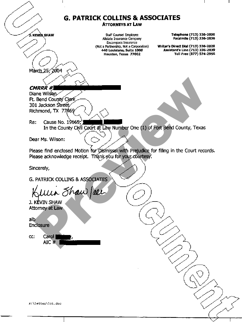 Irving Texas Motion For Dismissal With Prejudice US Legal Forms