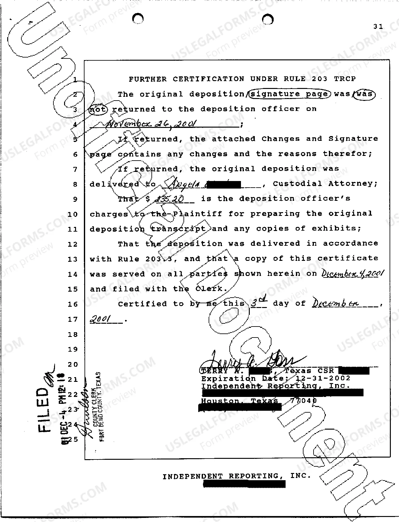 Preview A11 Reporters Certification Deposition
