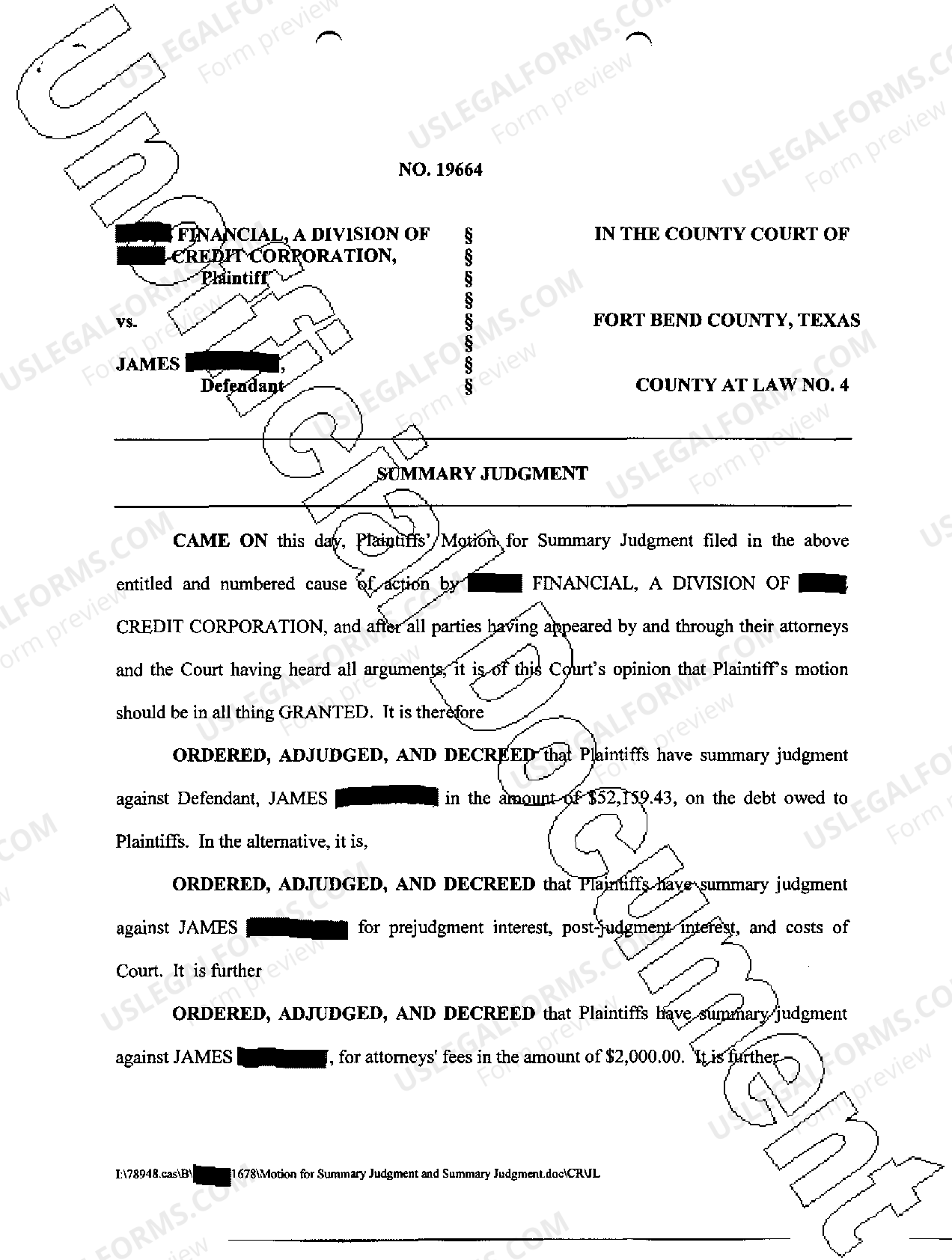 Harris Texas Summary Judgment US Legal Forms