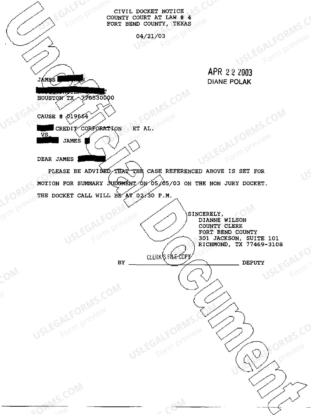 Preview A06 Civil Docket Notice Letter