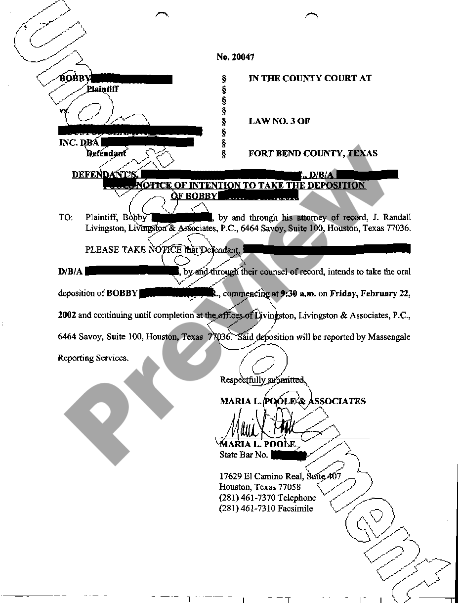 Laredo Texas Notice of Deposition | US Legal Forms