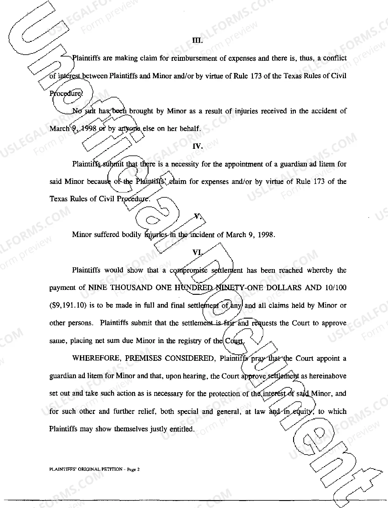 Preview A01 Plaintiff's Original Petition for Guardianship