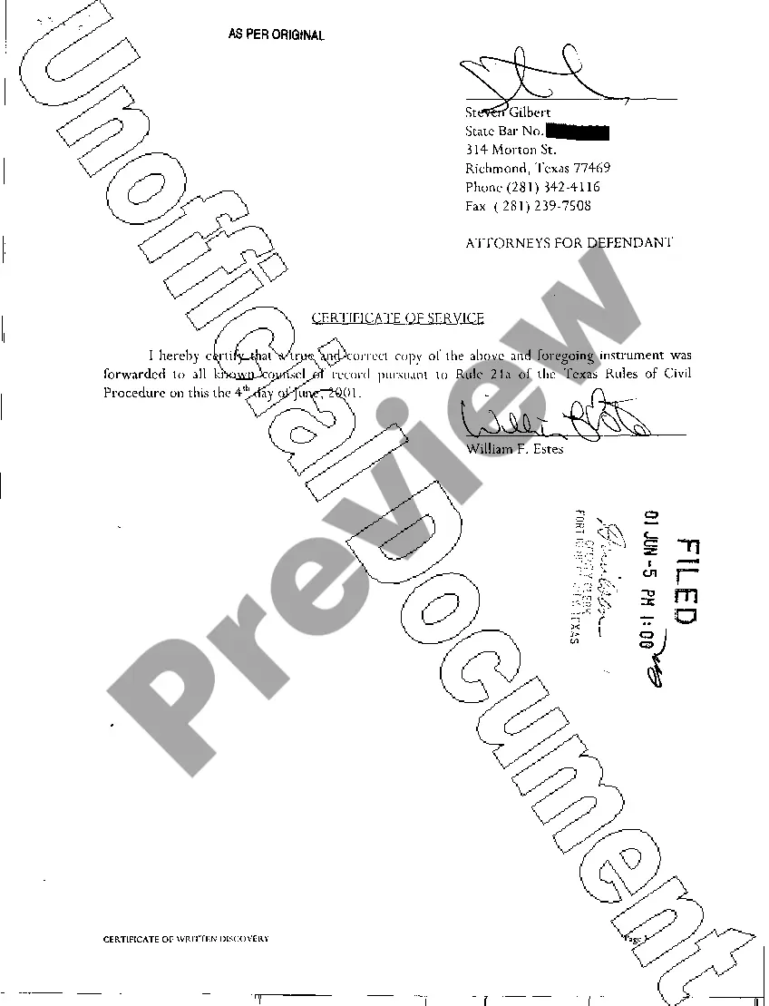 Get A15 Certificate of Written Discovery Preview A15 Certificate of Written Discovery