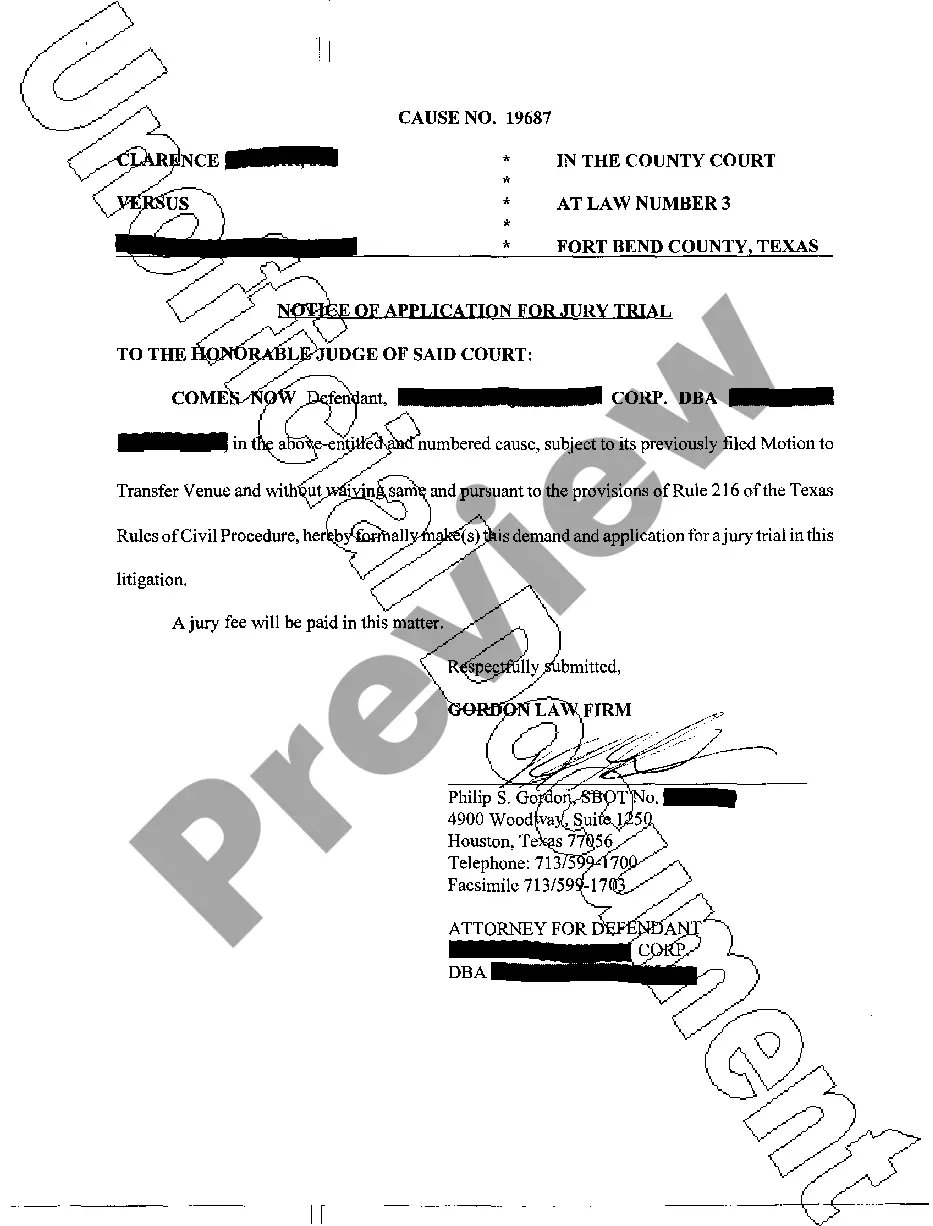 Texas Notice of Application For Jury Trial US Legal Forms