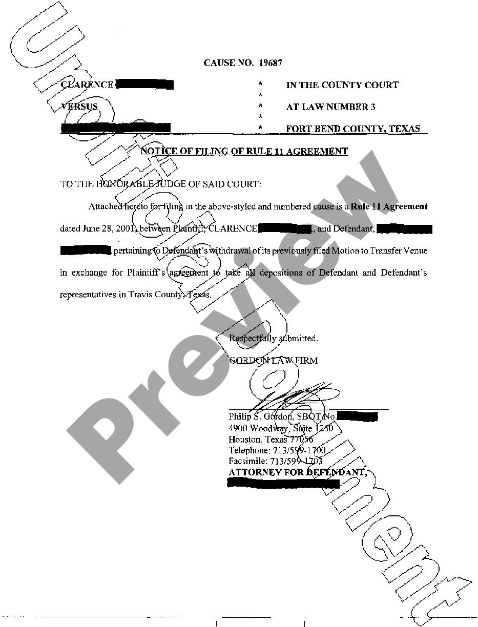 Texas Rule 11 Agreement Sample
