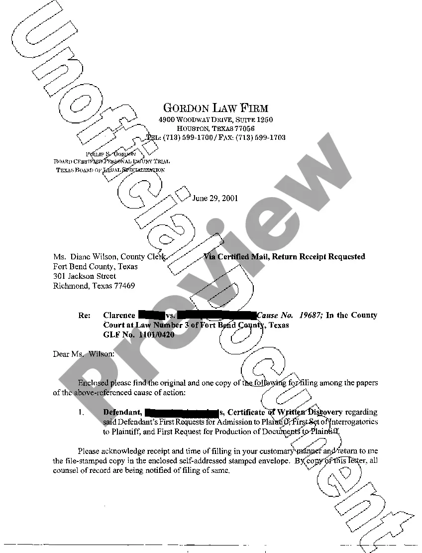 Preview A13 Defendant Certificate of Written Discovery