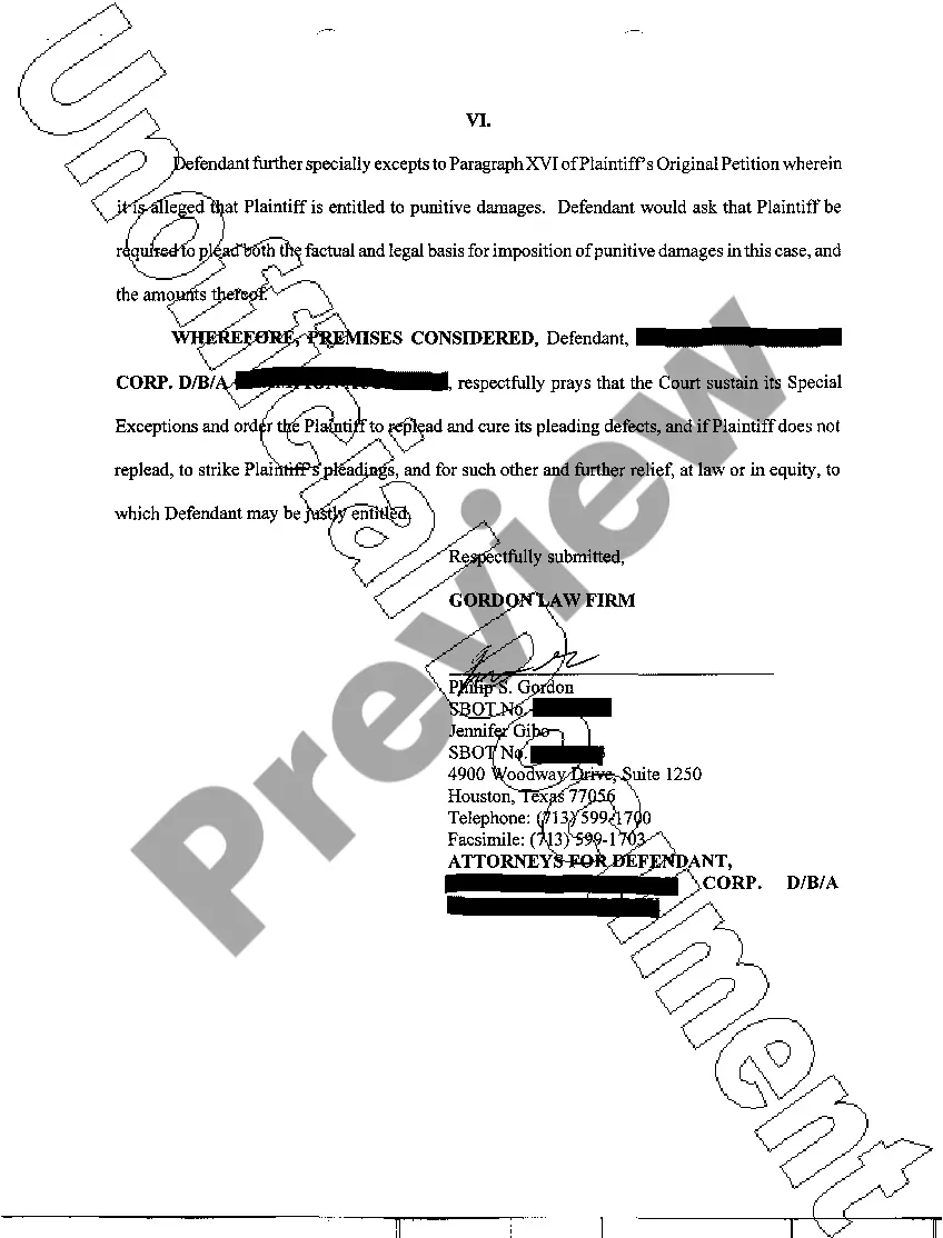 Preview A18 Defendants Special Exceptions To Petition