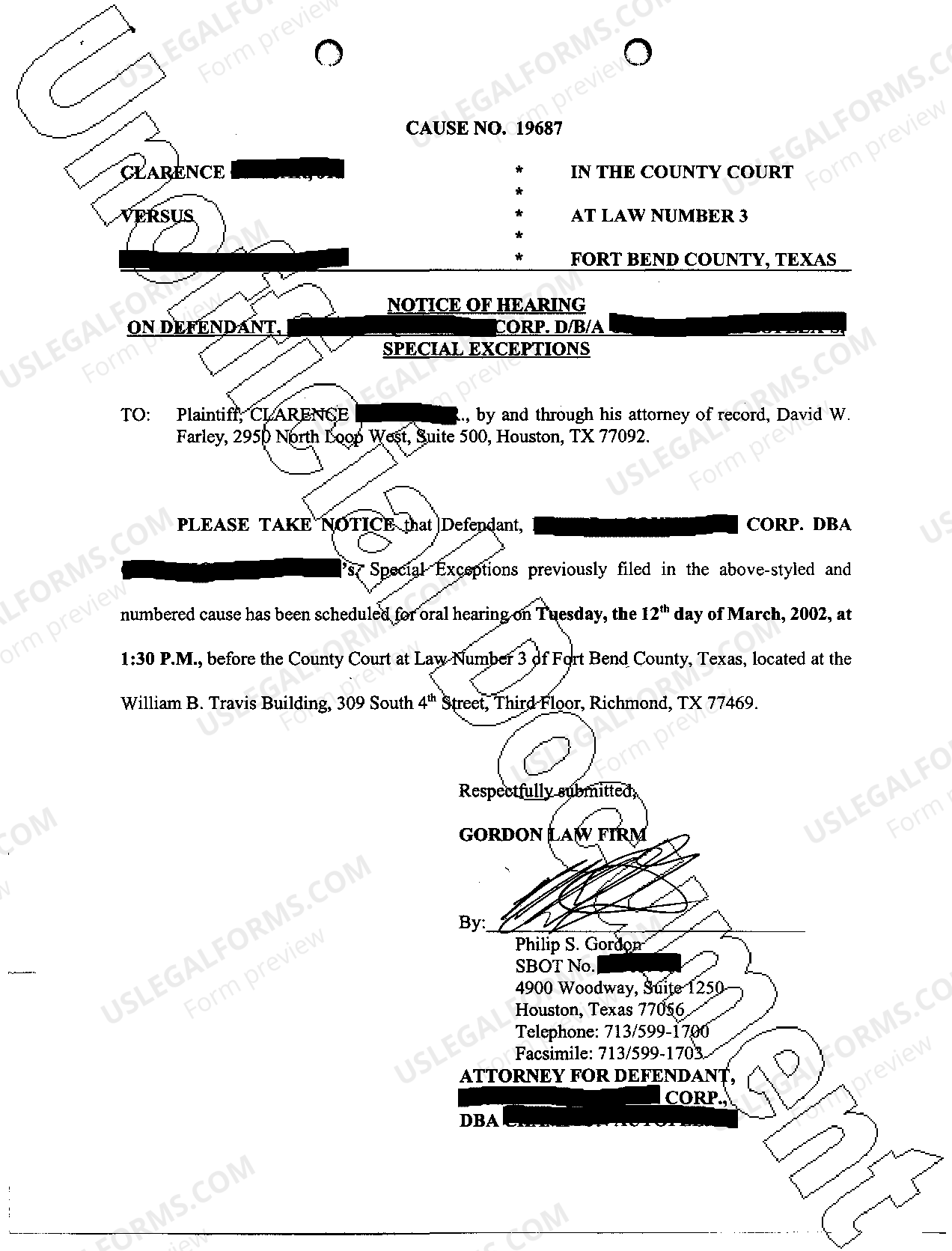 Plano Texas Notice of Hearing US Legal Forms