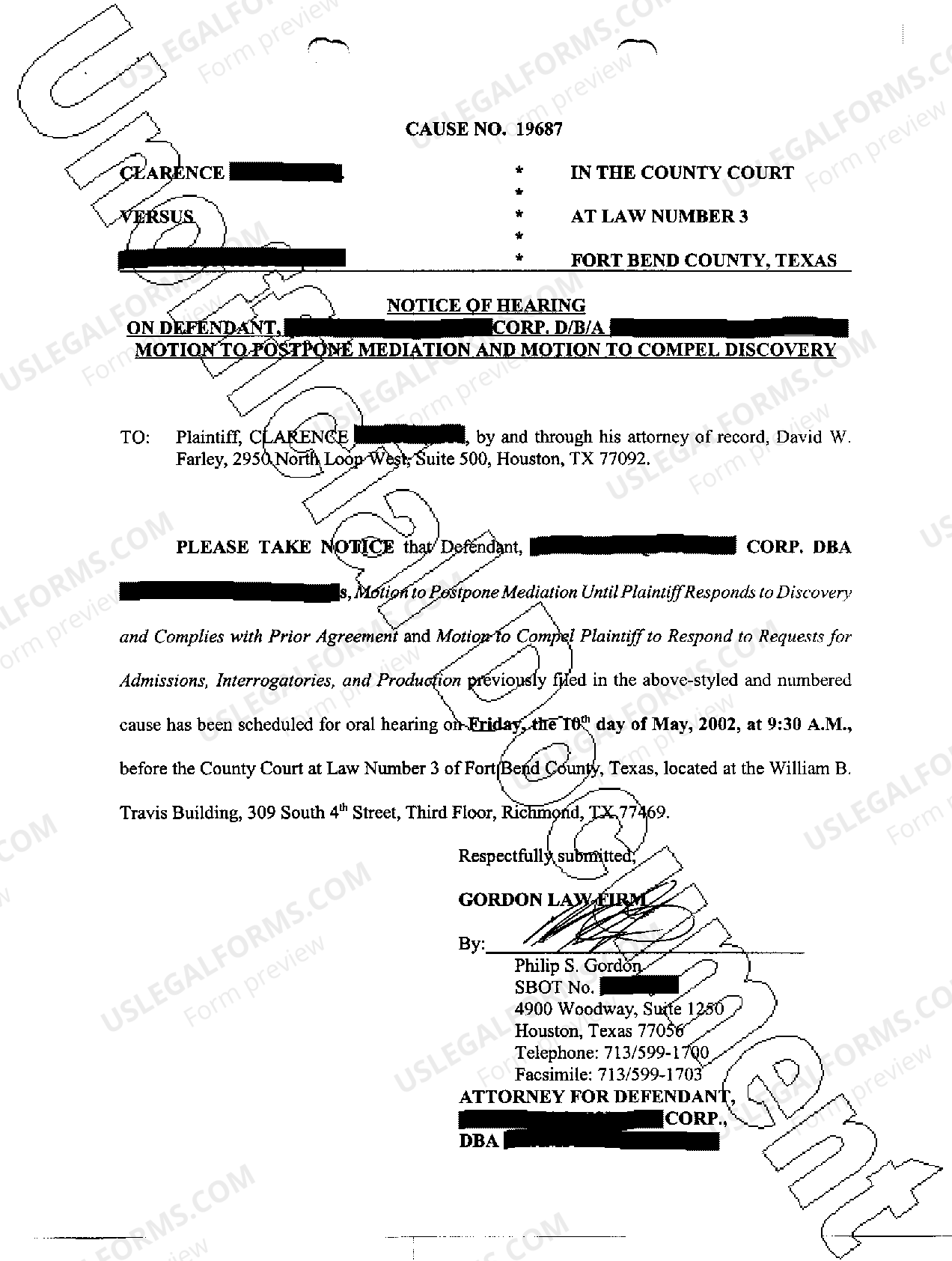 Texas Notice of Hearing On Motion to Compel US Legal Forms