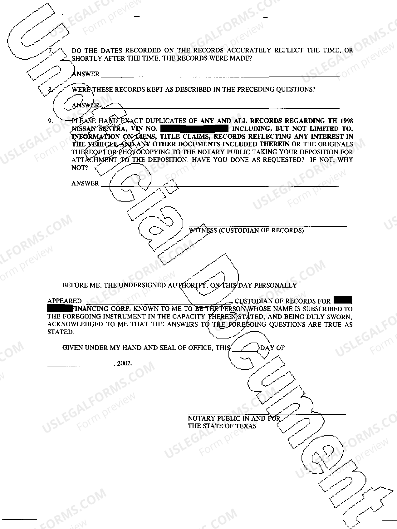 Deposition By Written Questions Sample With Answers US Legal Forms