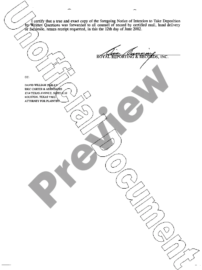 Get A34 Notice of Deposition Upon Written Questions Preview A34 Notice of Deposition Upon Written Questions