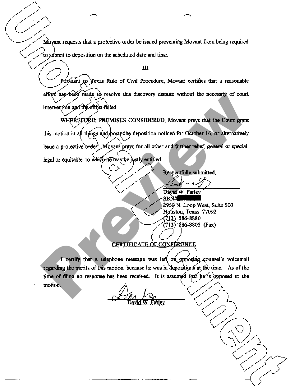 pasadena-texas-motion-for-protective-order-and-to-postpone-deposition