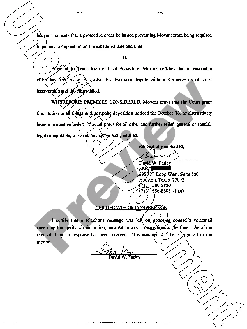 Preview A37 Motion For Protective Order and To Postpone Deposition