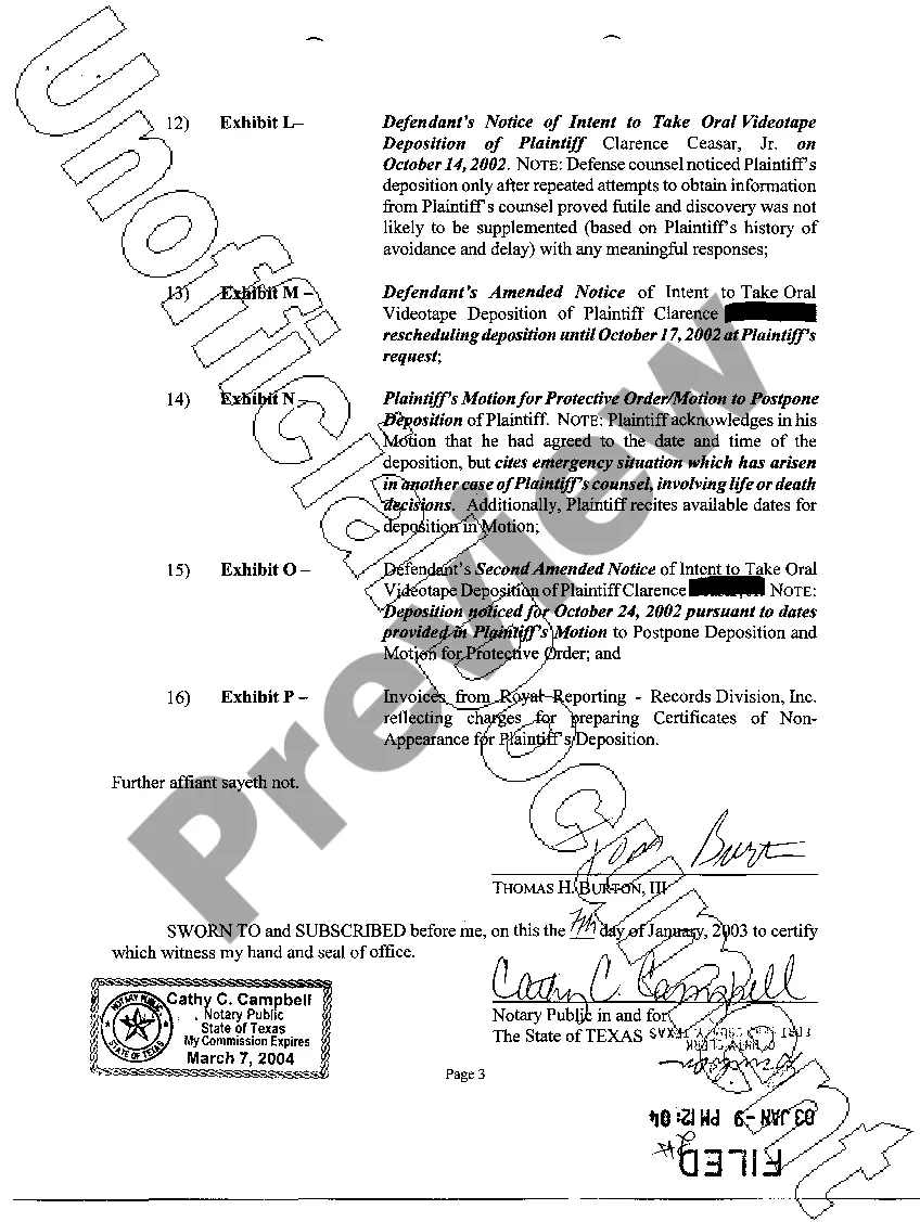 Preview A38 Affidavit in Support of Motion for Discovery Sanctions and to Compel Deposition