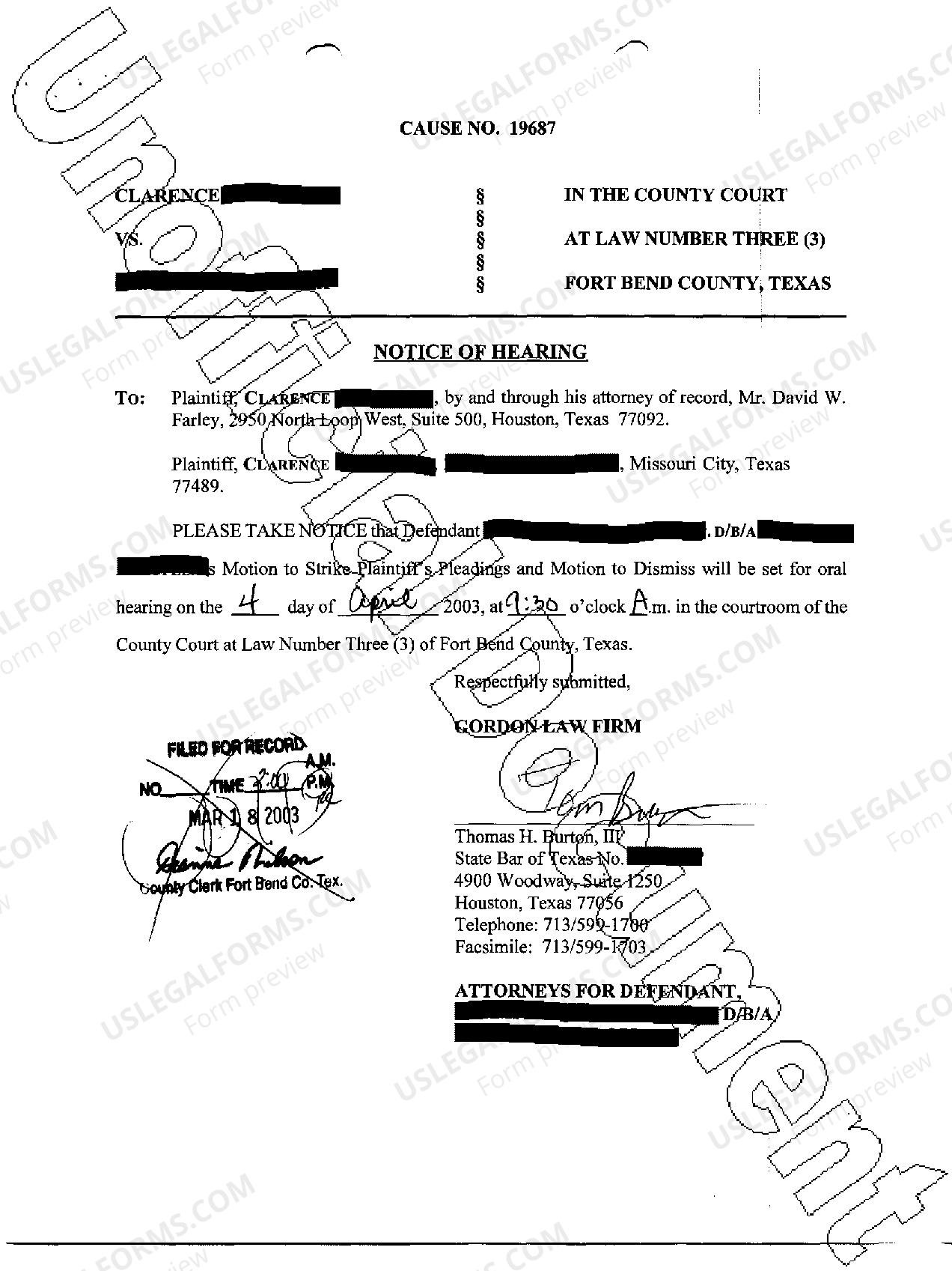 Waco Texas Notice of Hearing US Legal Forms