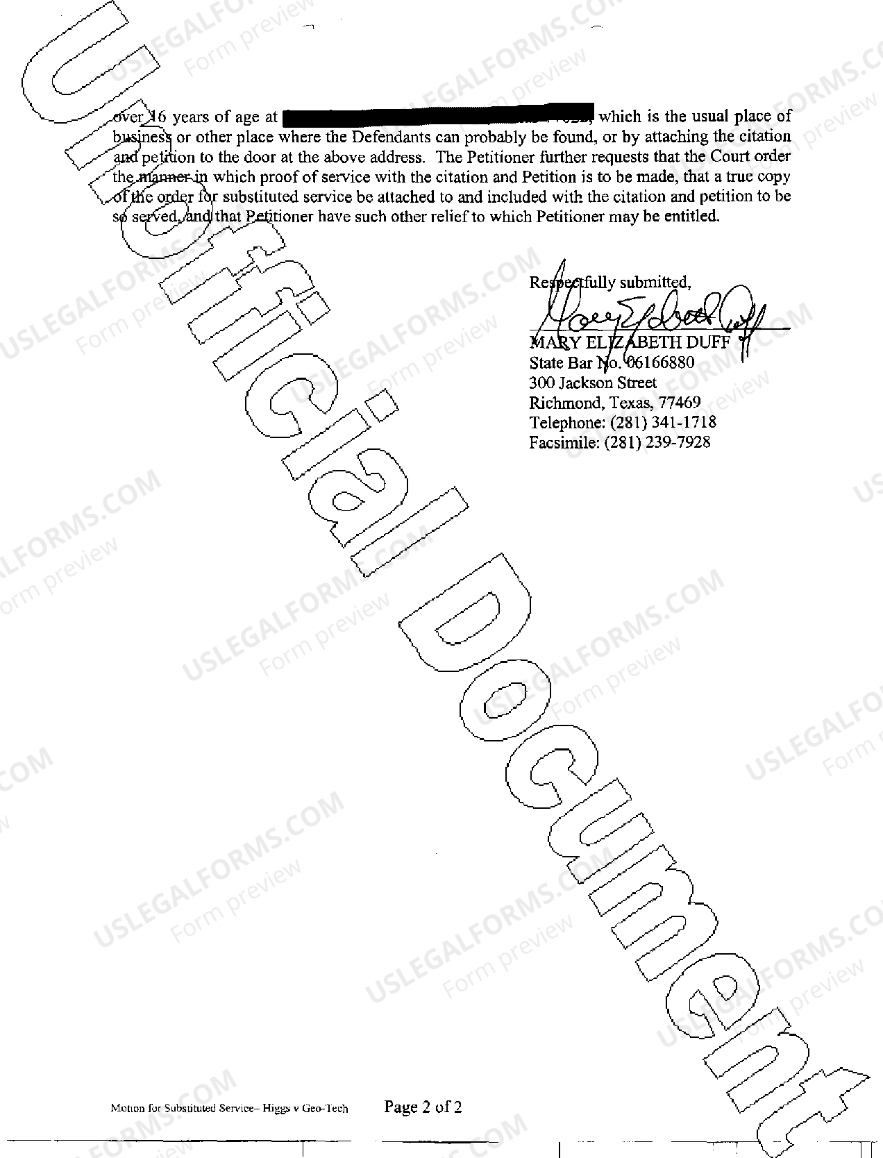 Texas Motion For Substituted Service Motion For Substituted Service