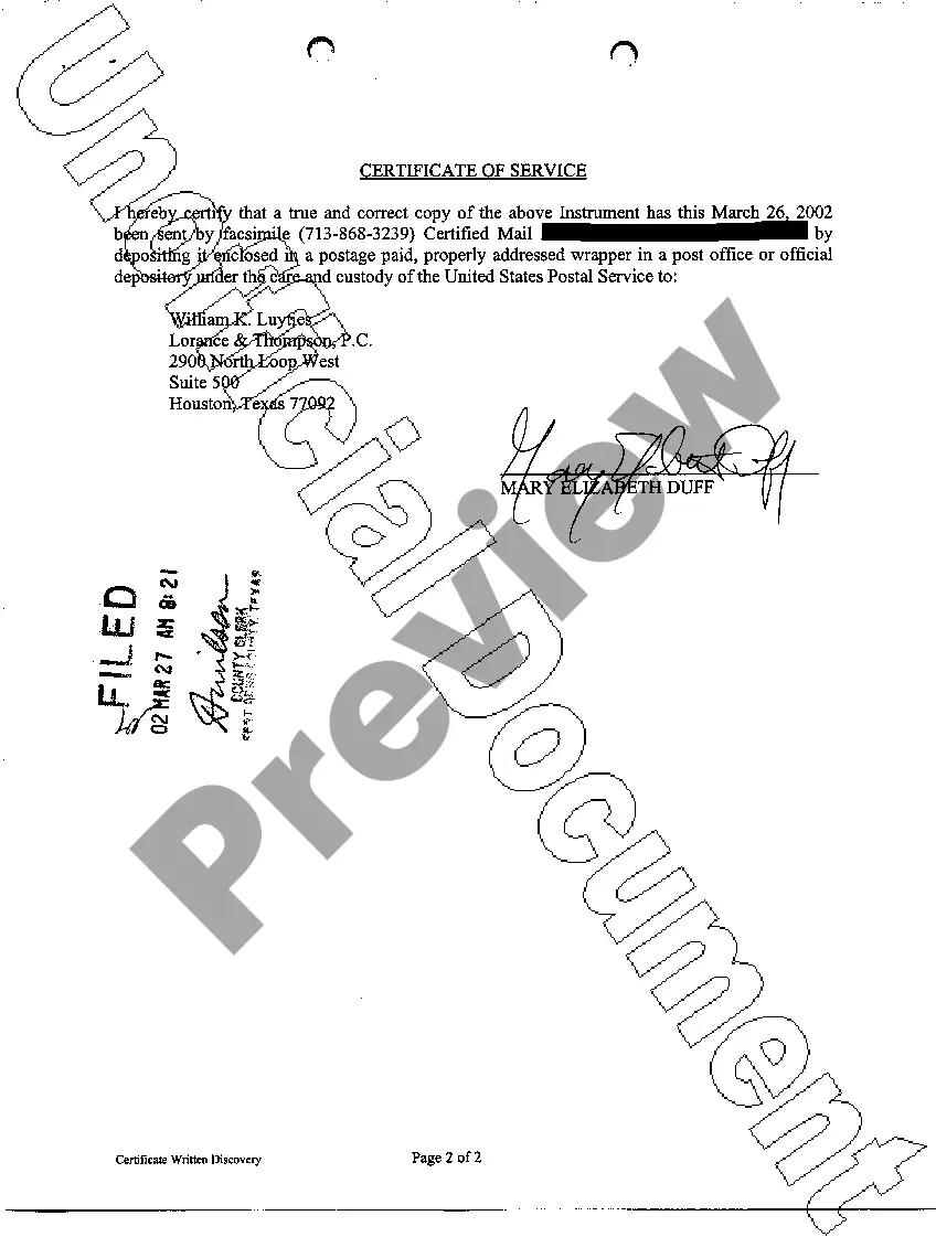 Preview A07 Plaintiff's Certificate of Written Discovery