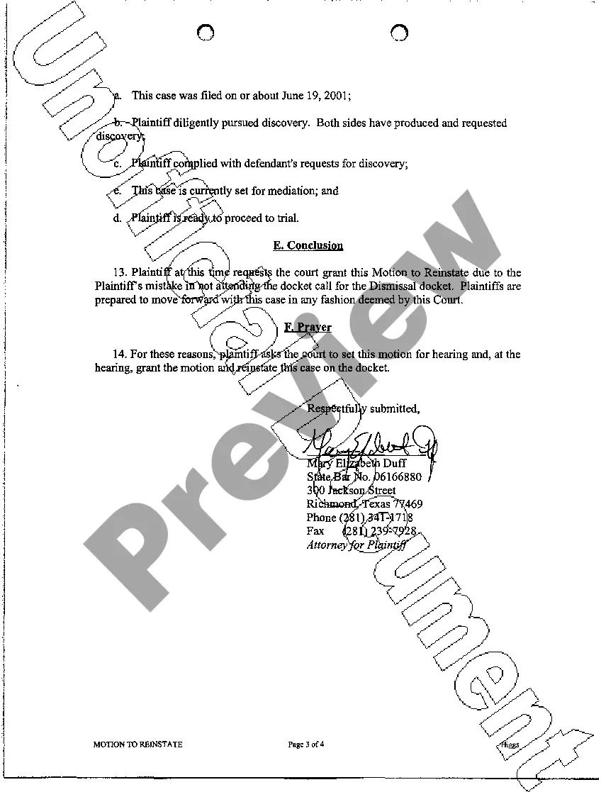 Preview A08 Plaintiff's Verified Motion To Reinstate