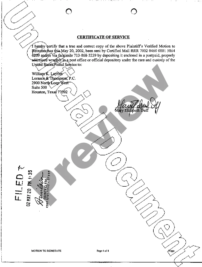 Preview A08 Plaintiff's Verified Motion To Reinstate