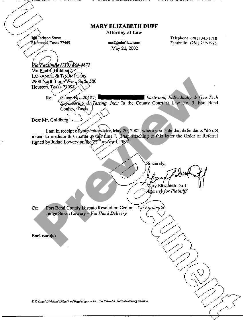 Preview A10 Order of Referral To Mediation