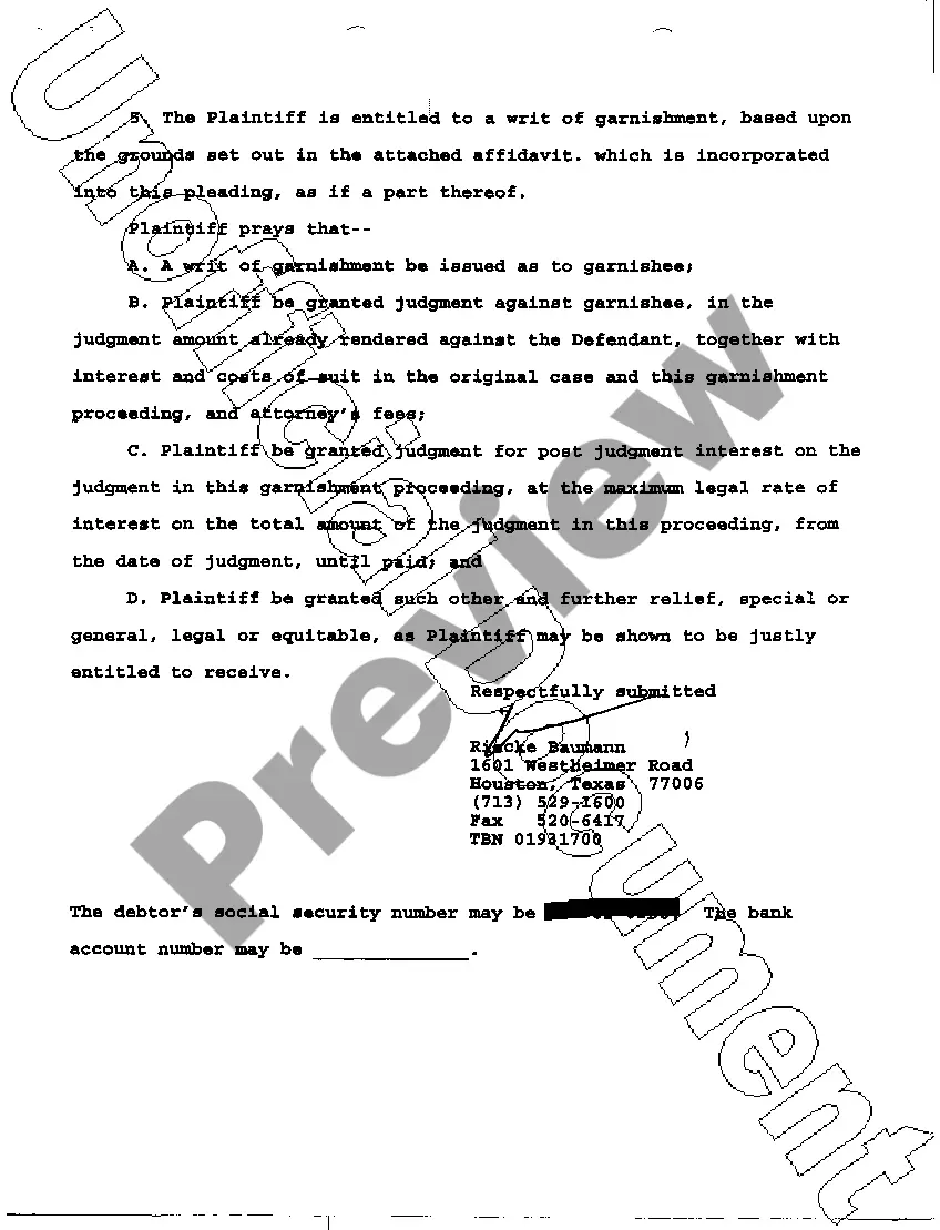 Preview A01 Petition Writ of Garnishment