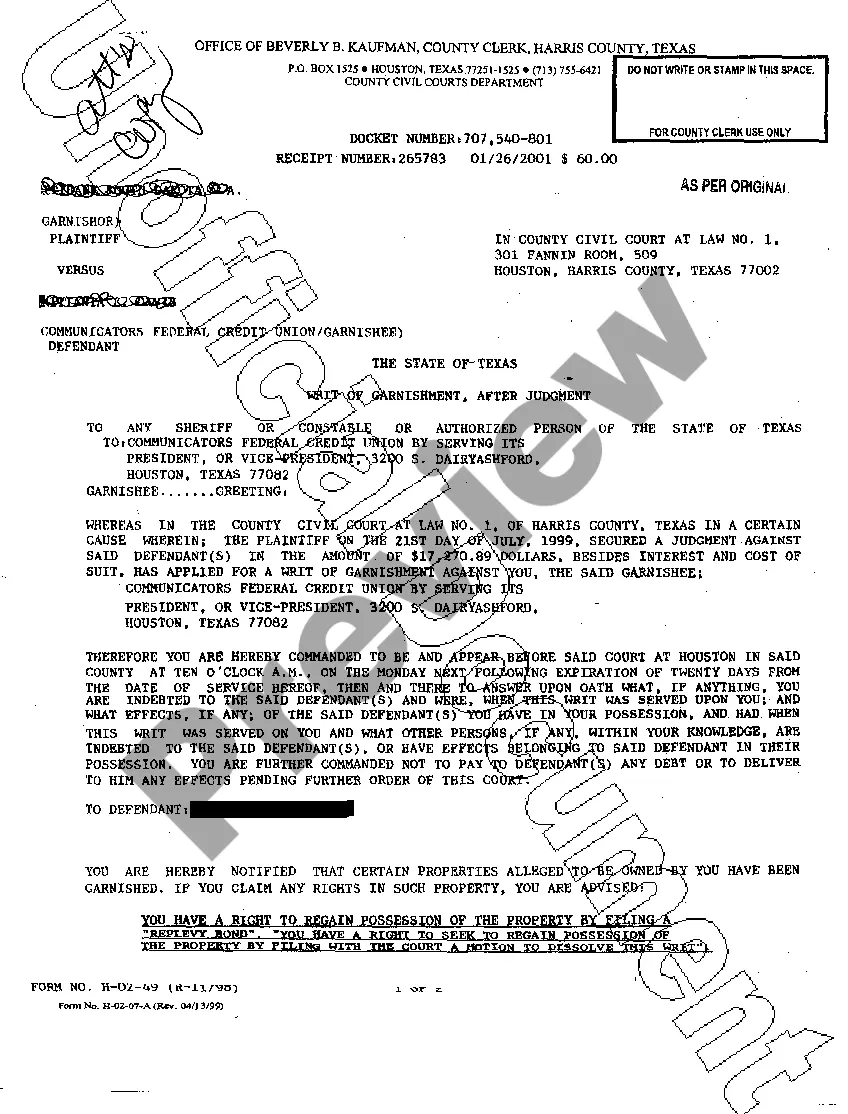 Preview A03 Writ of Garnishment