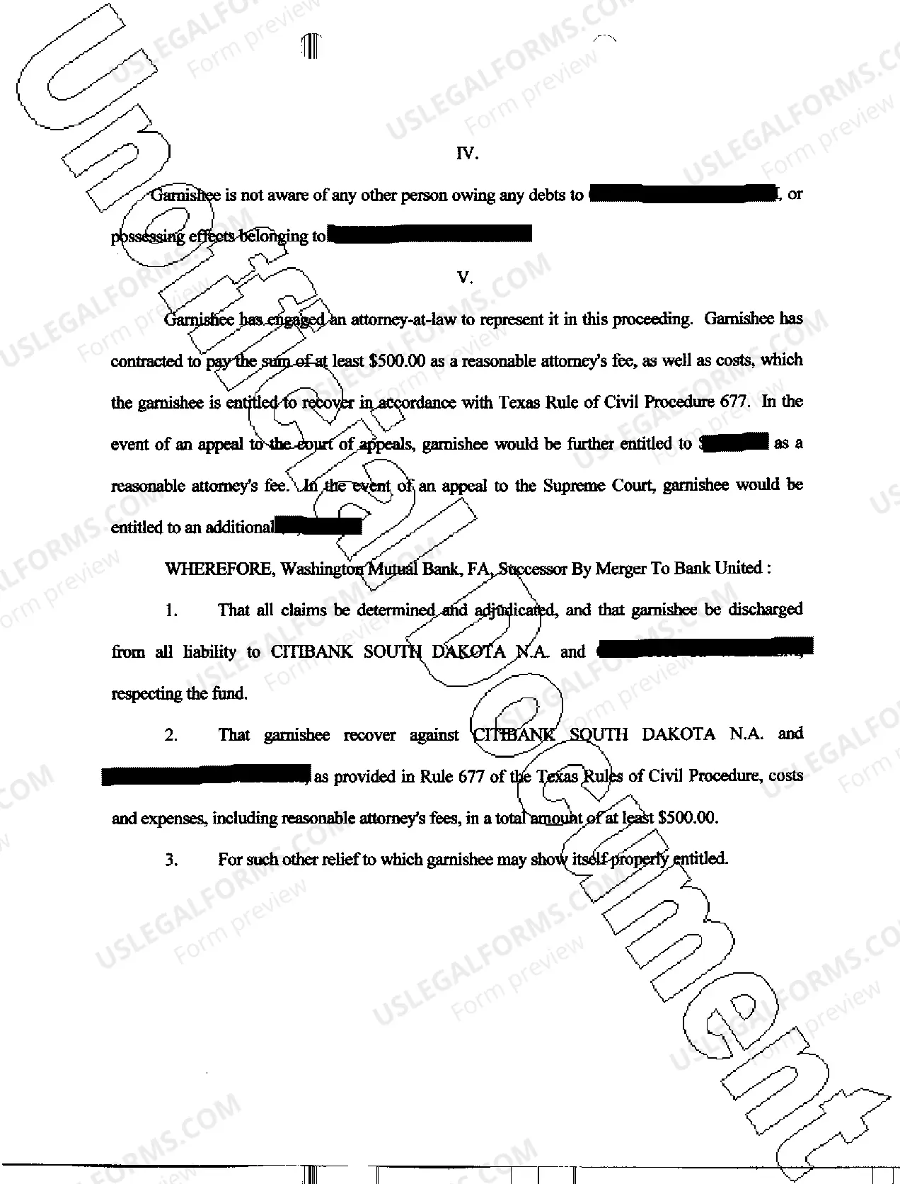 Preview A04 Answer To Writ of Garnishment