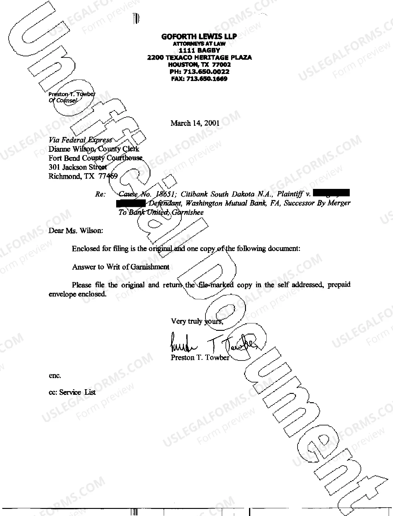 Preview A04 Answer To Writ of Garnishment