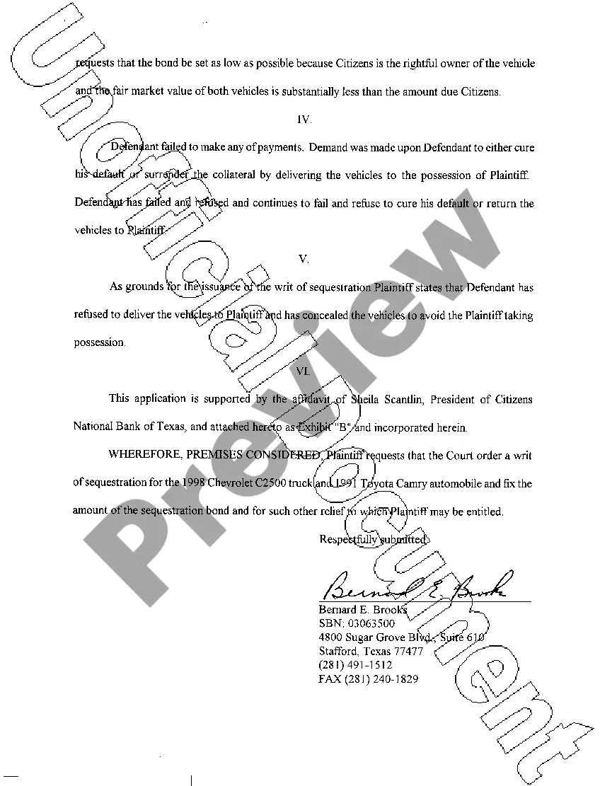 Preview A01 Application For Writ of Sequestration