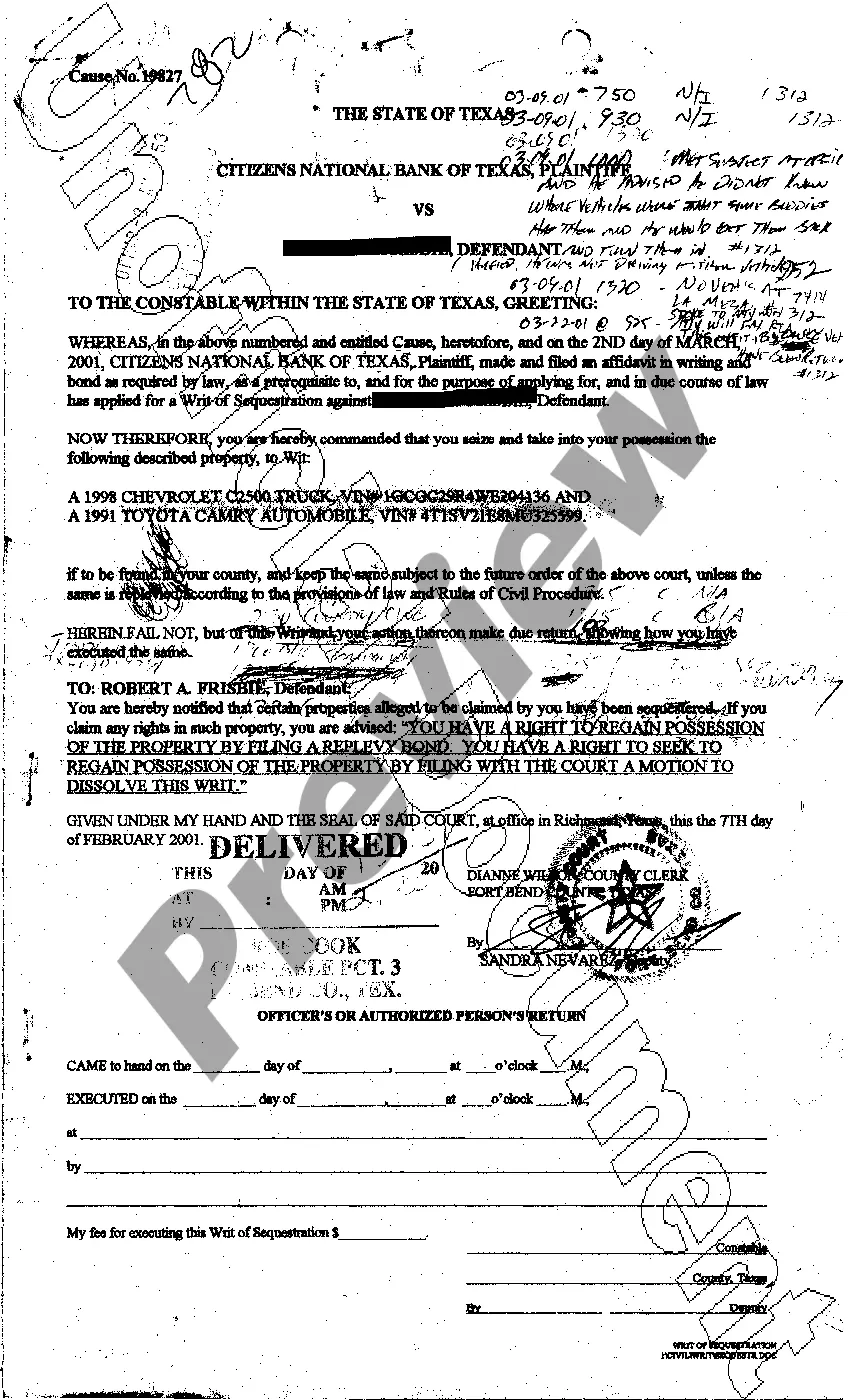 Get A05 Writ of Sequestration Preview A05 Writ of Sequestration