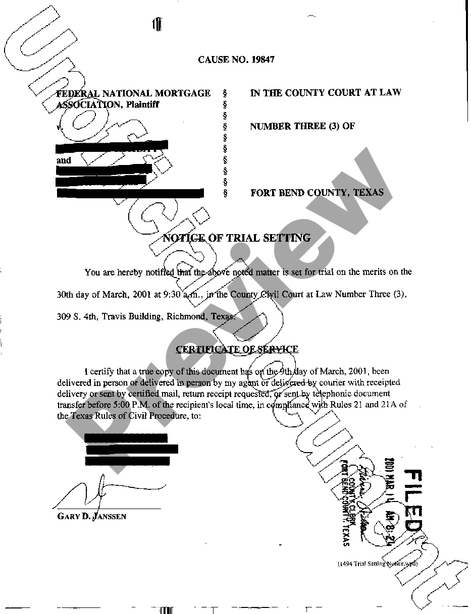Amarillo Texas Notice of Trial US Legal Forms