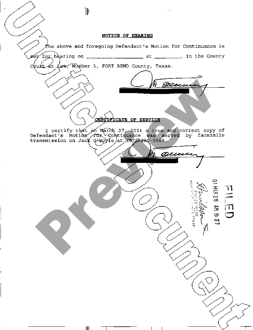 Carrollton Texas Order Granting Motion For Continuance US Legal Forms