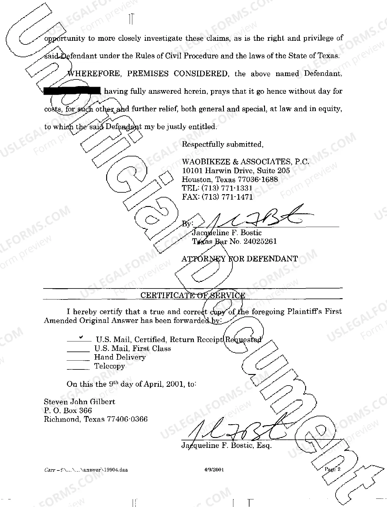 Preview A04 Defendant's First Original Amended Answer