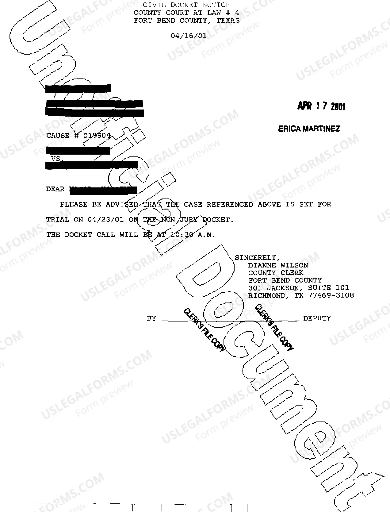 Preview A05 Civil Docket Notice