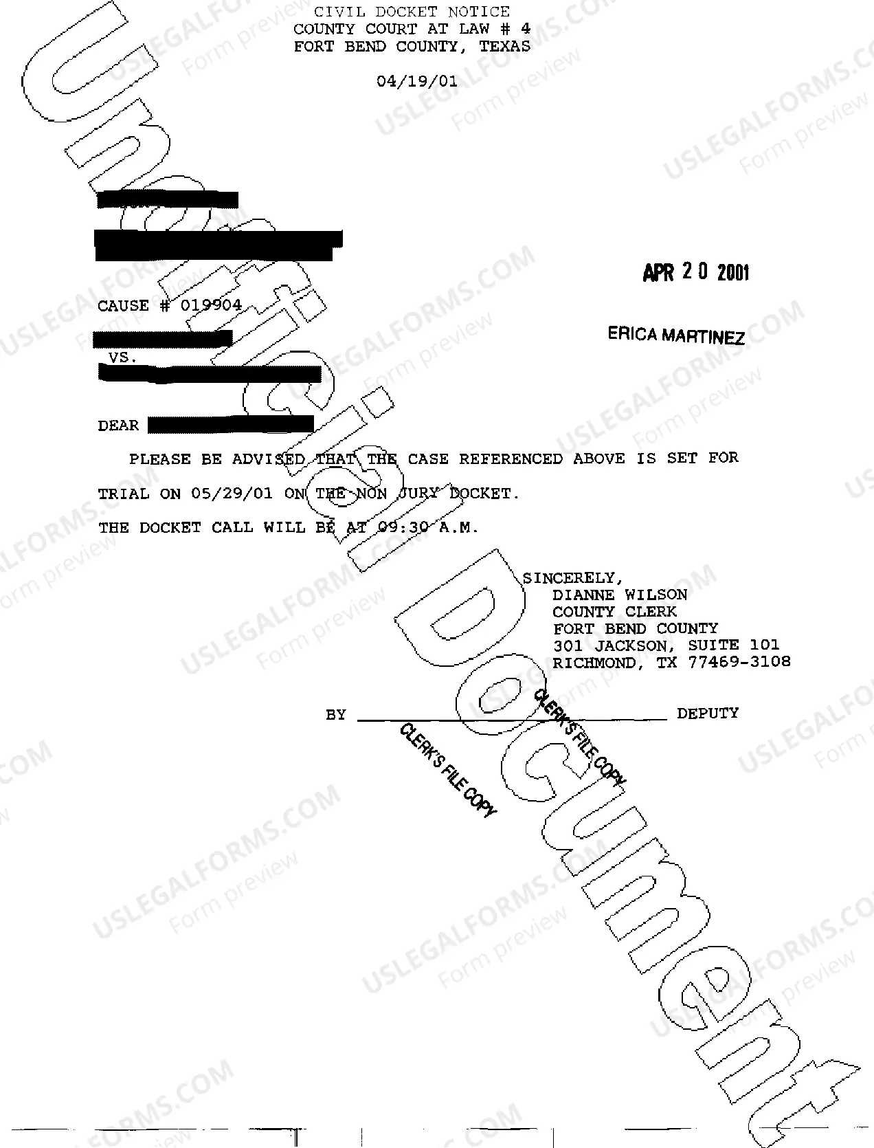 Preview A05 Civil Docket Notice