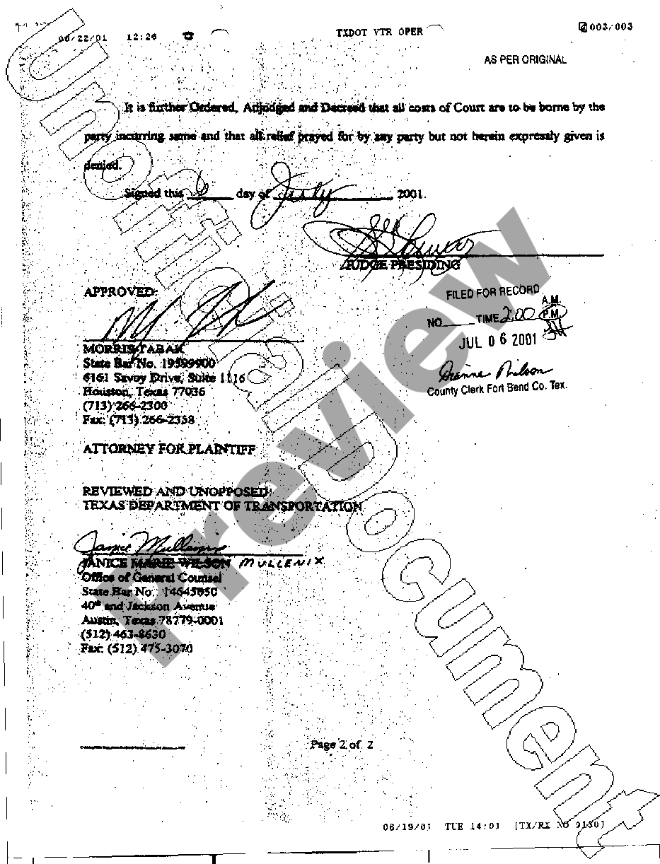 Dallas Texas Unopposed Final Judgment | US Legal Forms