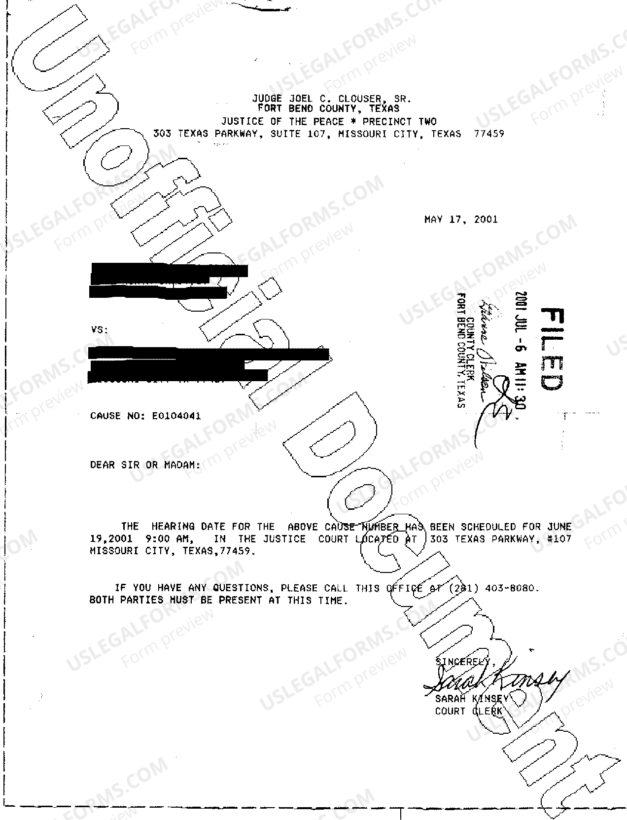 Plano Texas Certificate of Transcript regarding title proceeding US