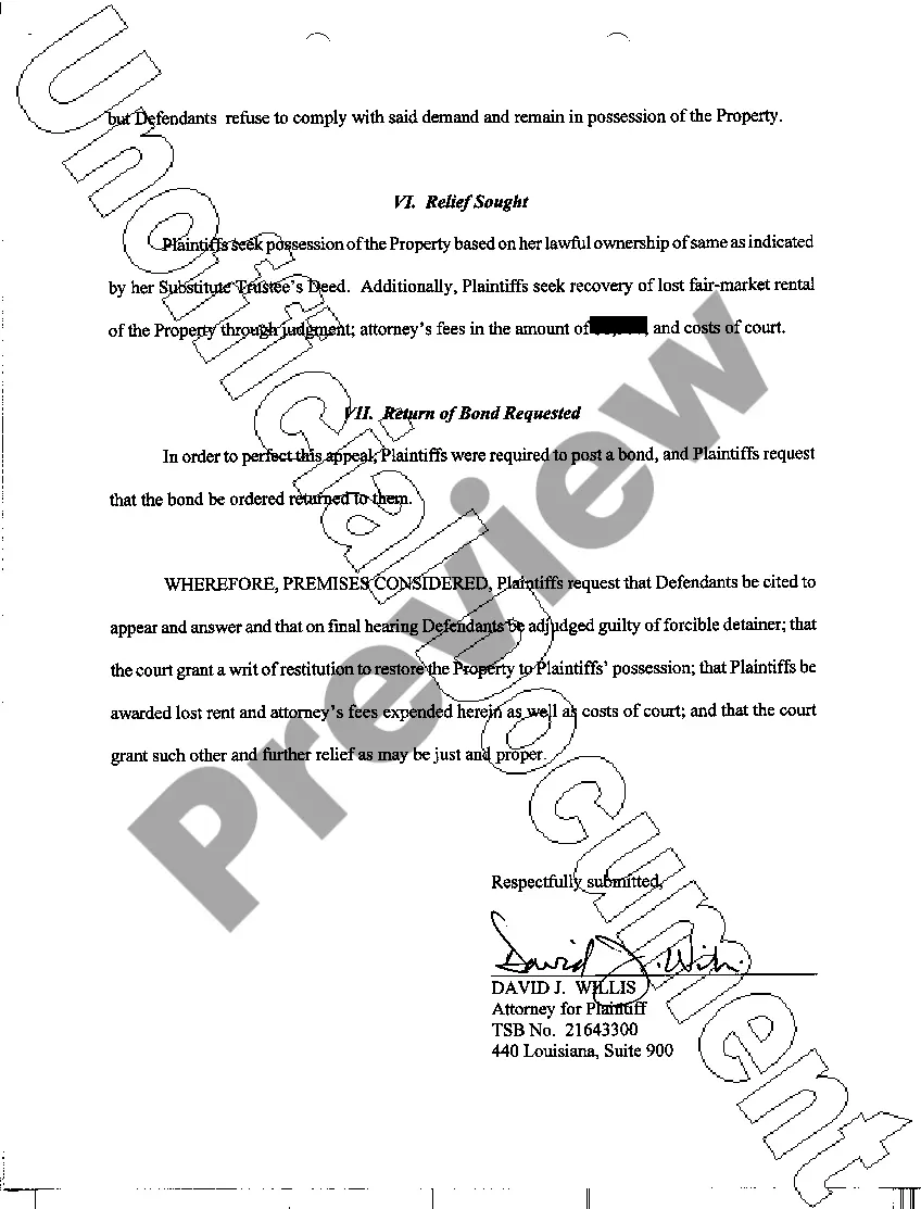 Preview A07 First Amended Complaint for Forcible Detainer