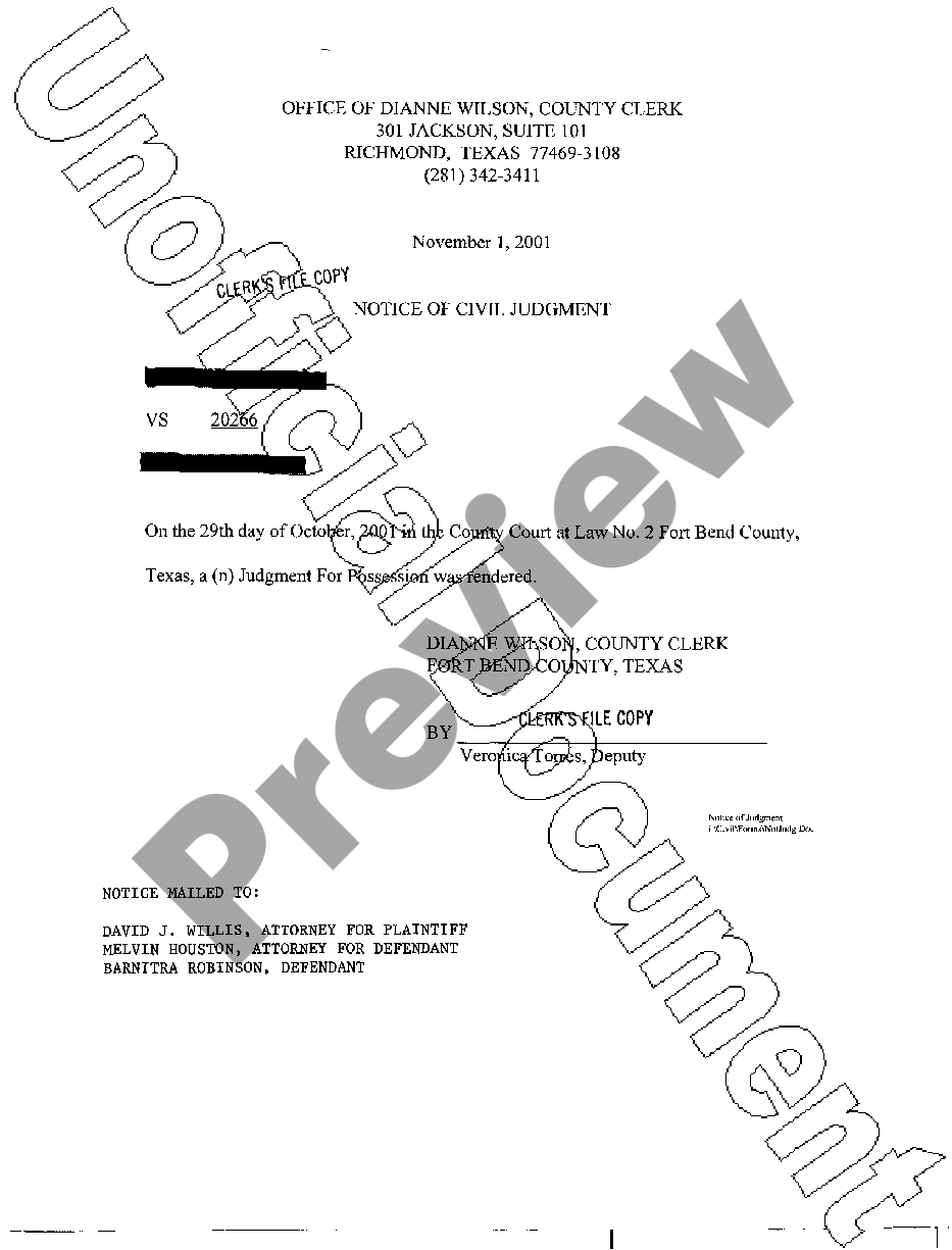 Texas Judgment for Possession US Legal Forms