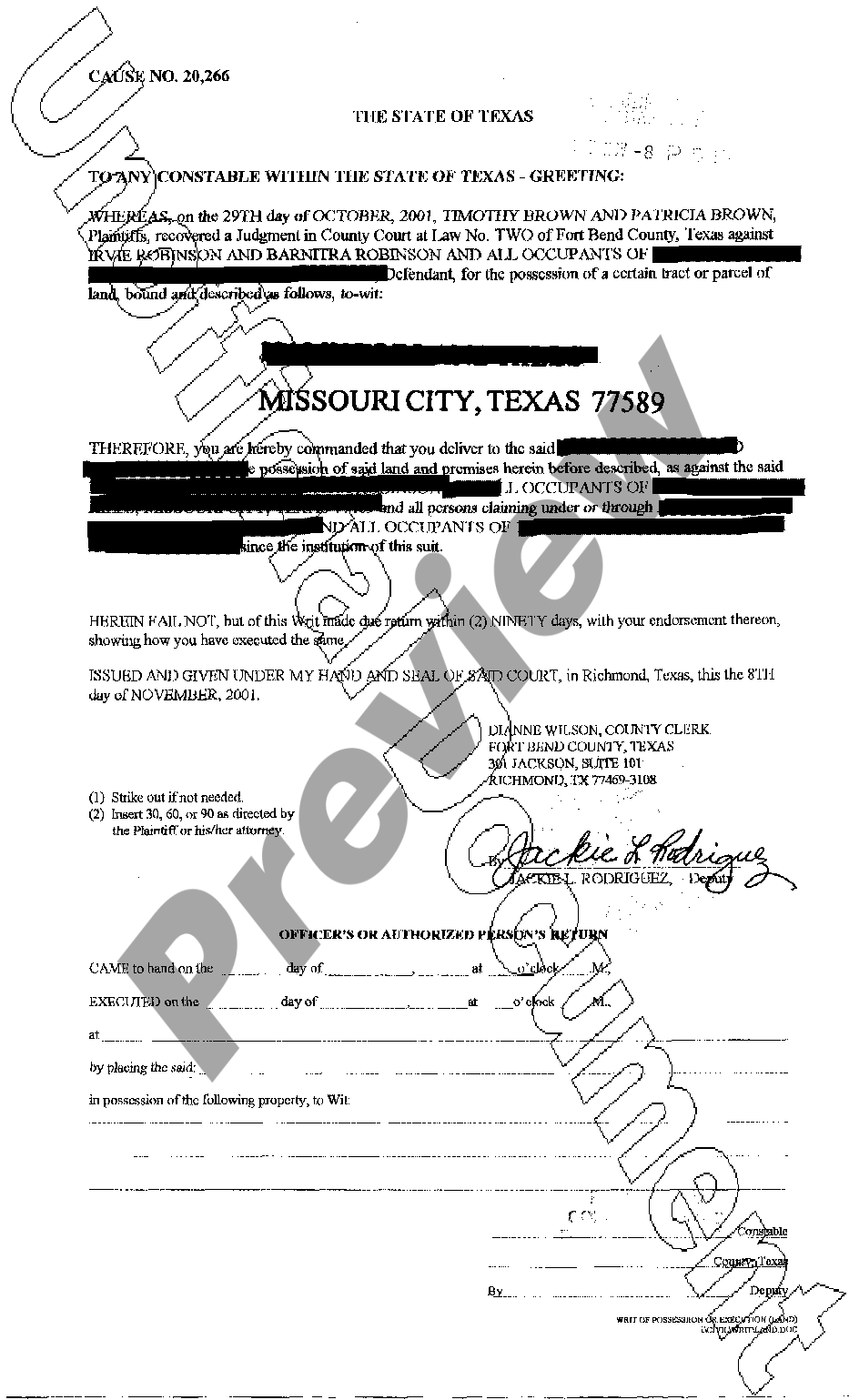 Writ Of Possession Form Texas