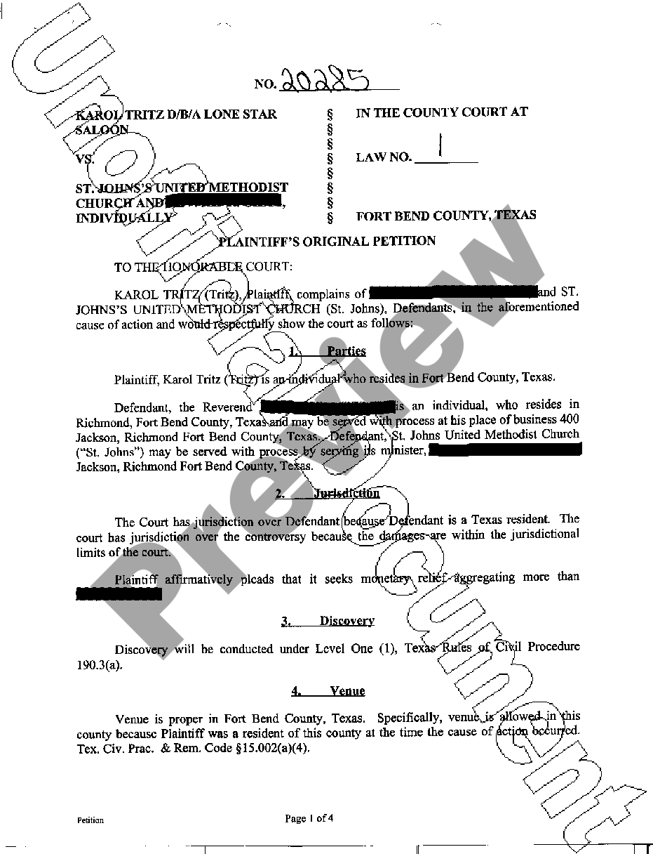 Texas Plaintiff's Original Petition | US Legal Forms