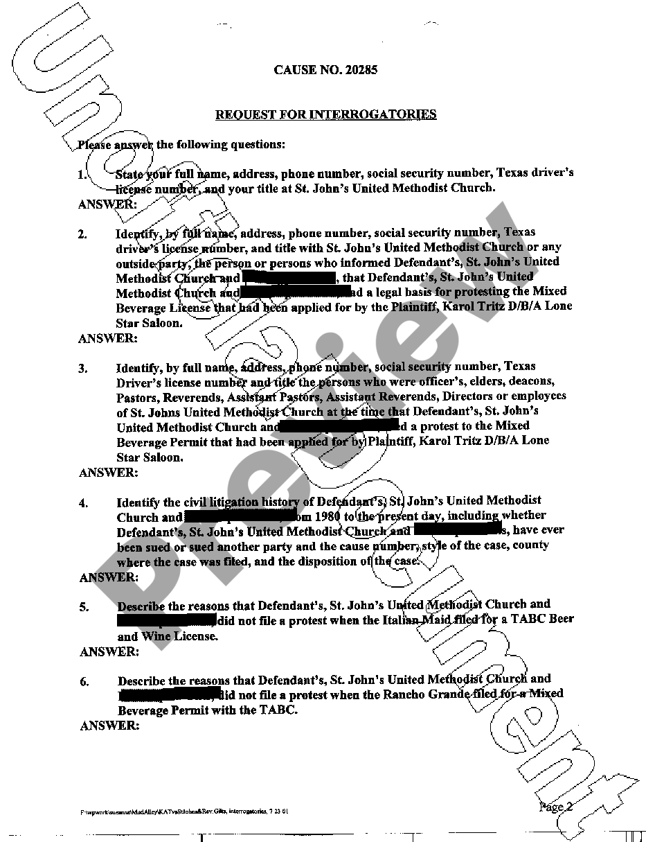 Texas plaintiff s request for interrogatories us legal forms