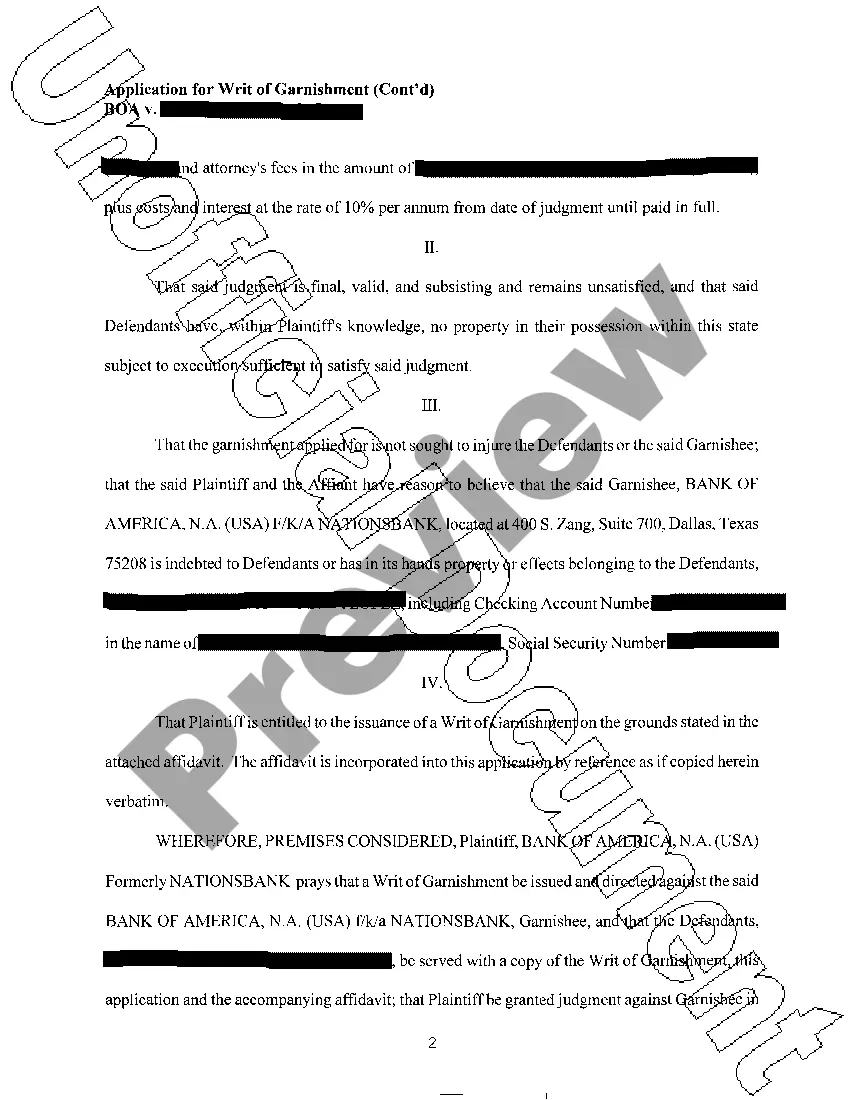 Preview A01 Application for Writ of Garnishment