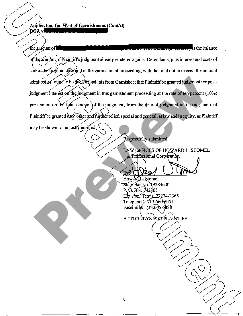 Preview A01 Application for Writ of Garnishment