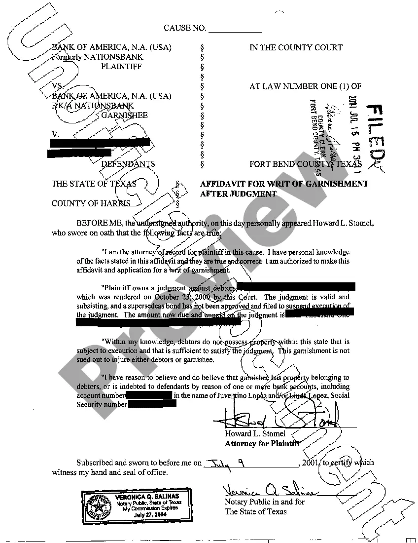 Preview A01 Application for Writ of Garnishment