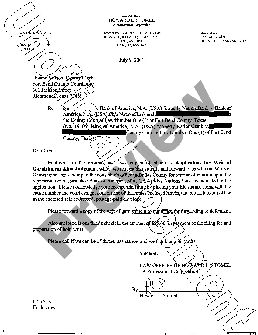 Preview A01 Application for Writ of Garnishment