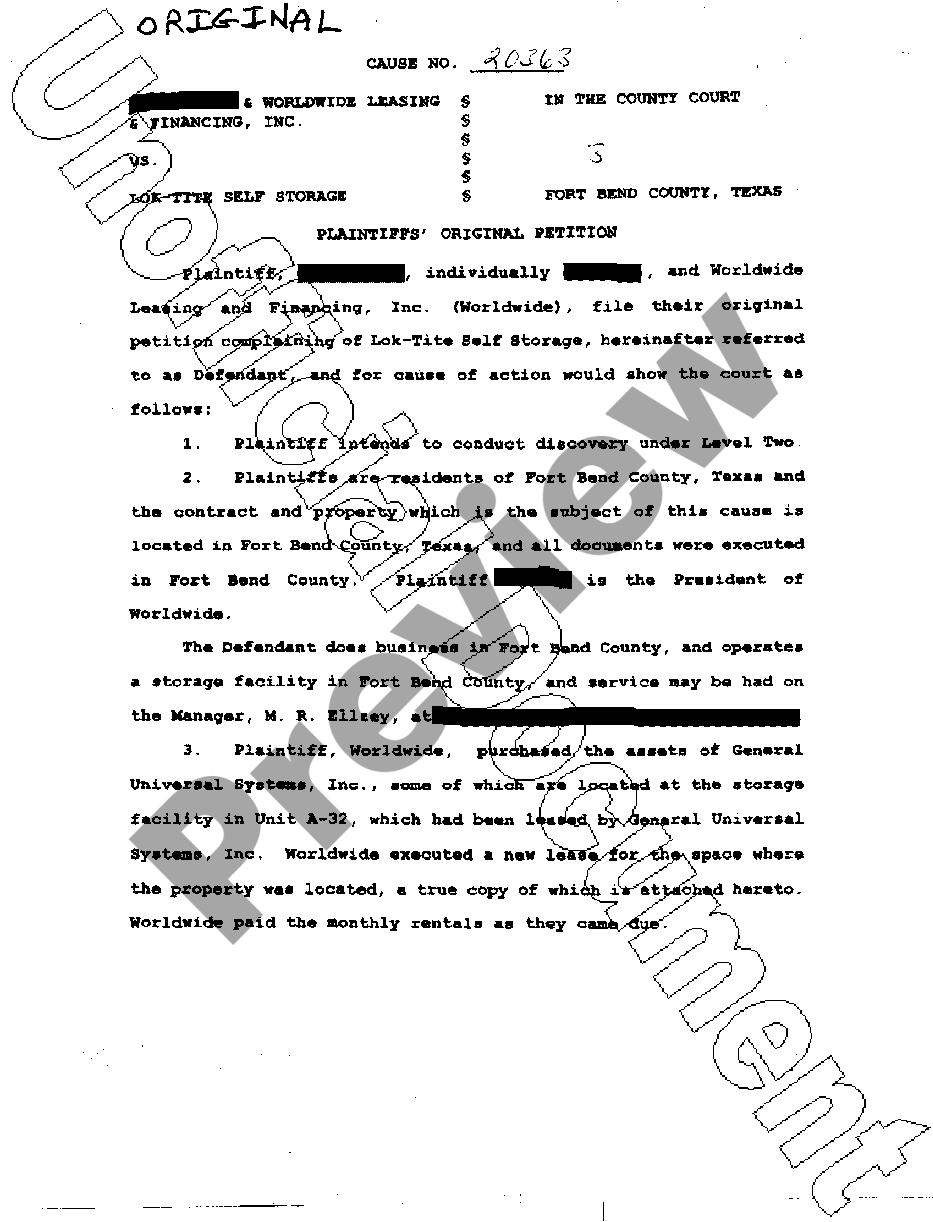 Collin Texas Plaintiff's Original Petition | US Legal Forms