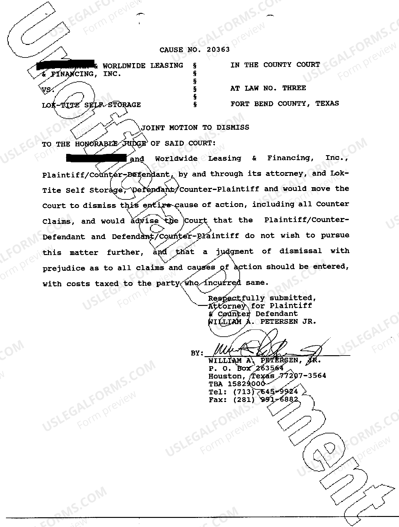 Laredo Texas Joint Motion To Dismiss US Legal Forms