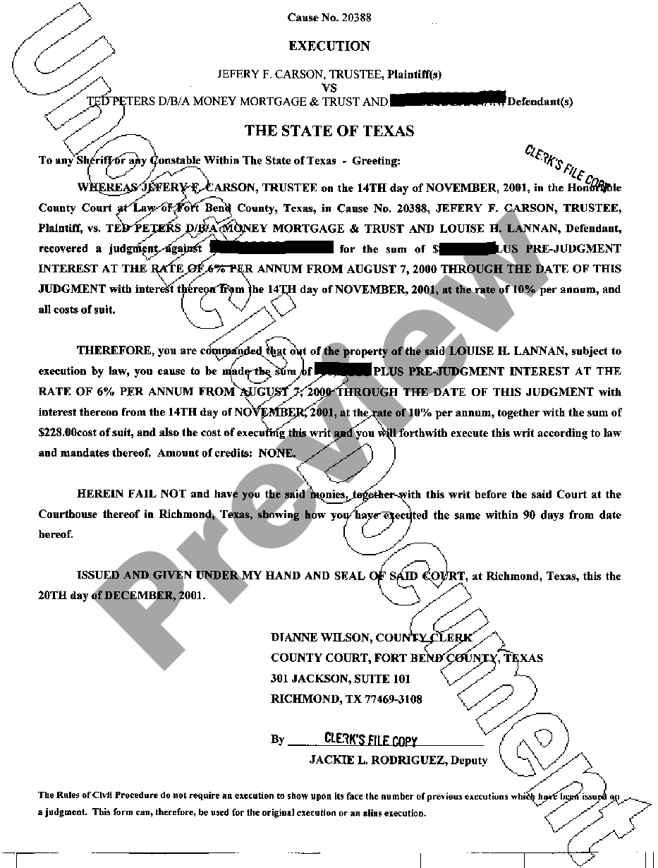 Laredo Texas Writ Of Execution Writ Of Execution Texas Us Legal Forms 8535